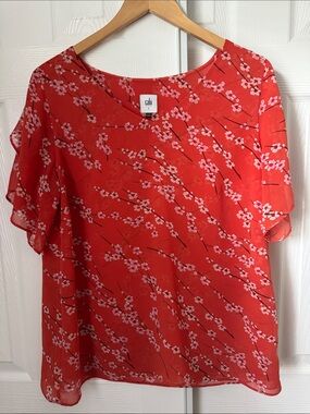 CAbi Cherry Blossom Flutter Sleeve Blouse